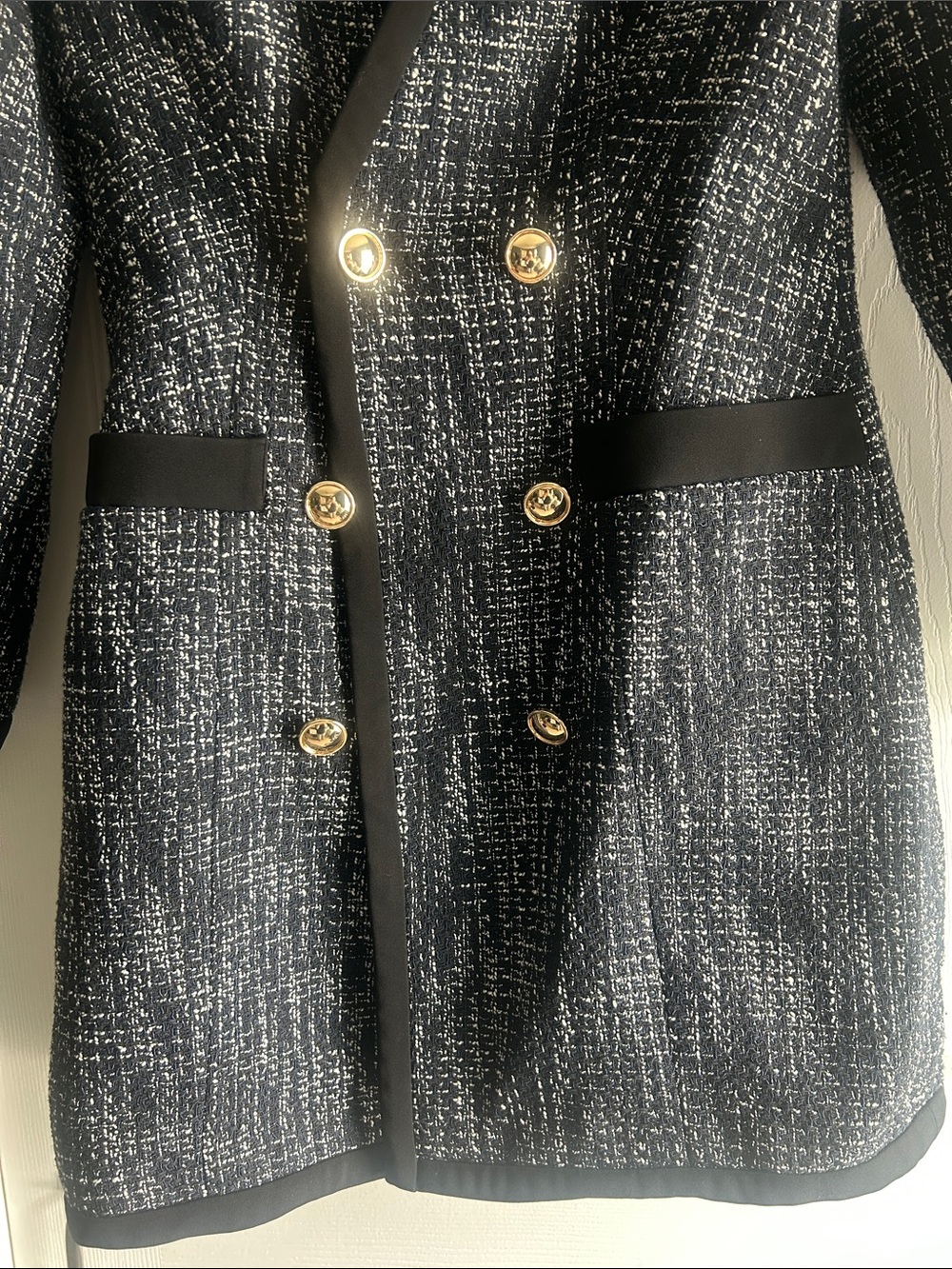 Navy/Black/White Tweed  Blazer Dress with Gold Buttons - Picture 12 of 12